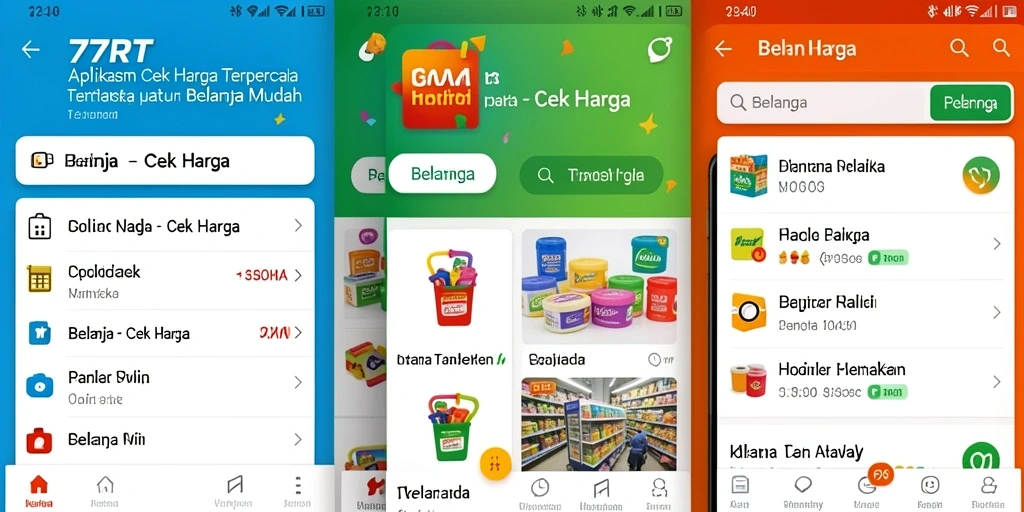 Antarmuka aplikasi 77RT untuk cek harga produk dengan mudah.