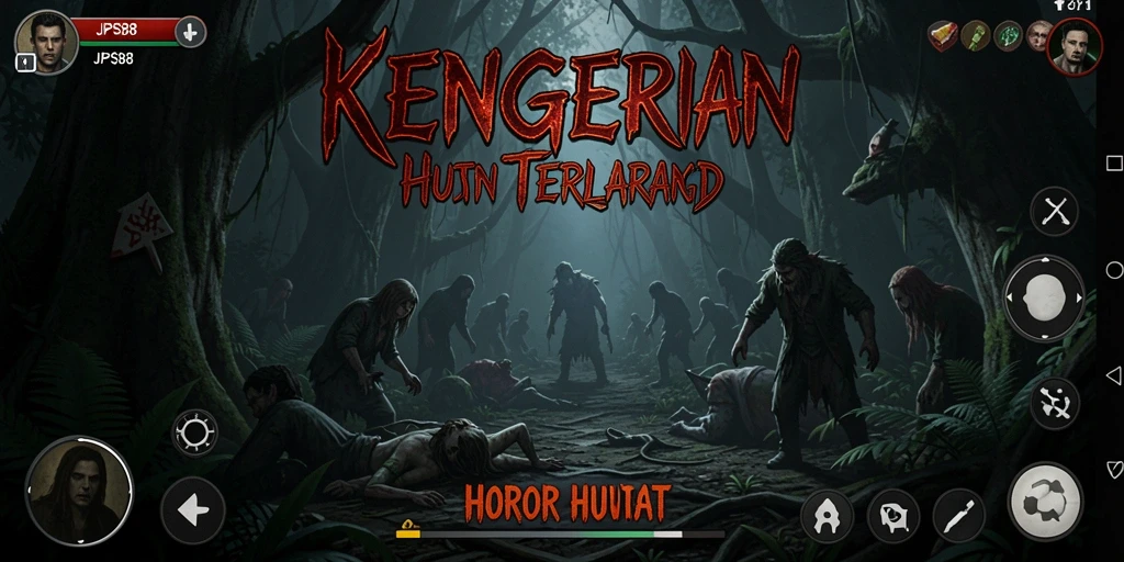 Screenshot JPS88 menampilkan kegelapan hutan yang menakutkan dan suasana yang mencekam.