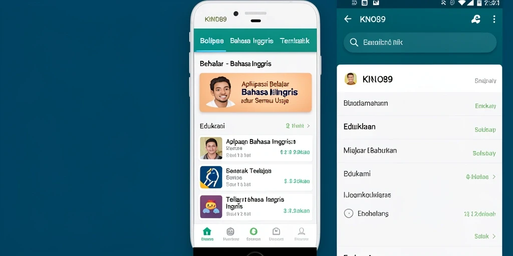 Screenshot KNO89 menampilkan fitur interaktif dan materi belajar bahasa Inggris.