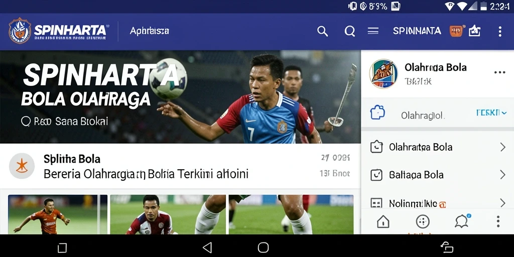 Tampilan antarmuka utama SPINHARTA menampilkan berita olahraga bola terkini.